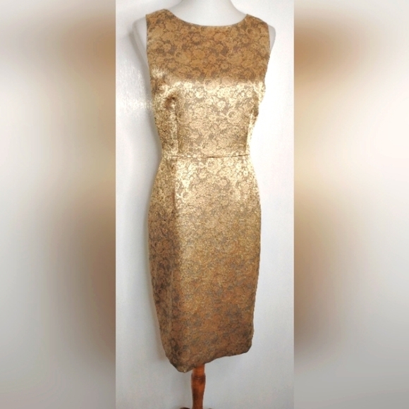 MUTED GOLD LACE PRINT DRESS NWT - Picture 1 of 10